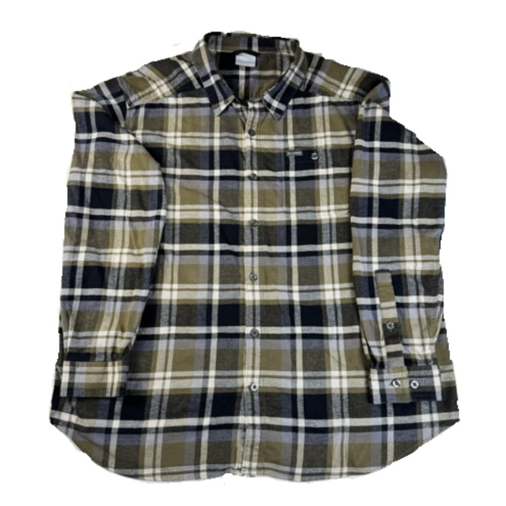 Columbia Plaid Flannel Button Up Shirt Mens XXL Green Brown Outdoor